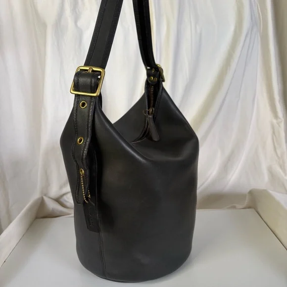 Coach 1970’s Black Leather Duffle Feed Sack Made in New York City - Picture 1 of 16